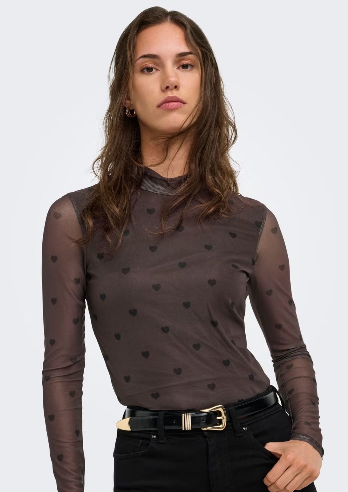 Only Top Donna Erica Marrone 15141298 Coffee Bean Black heart ONLY