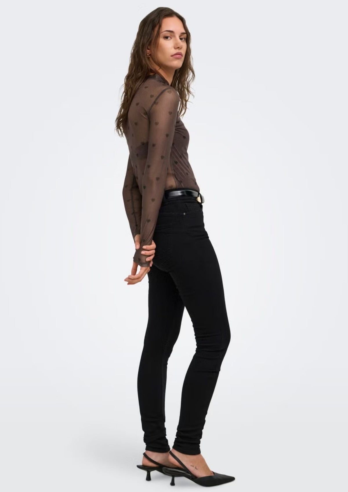 Only Top Donna Erica Marrone 15141298 Coffee Bean Black heart ONLY