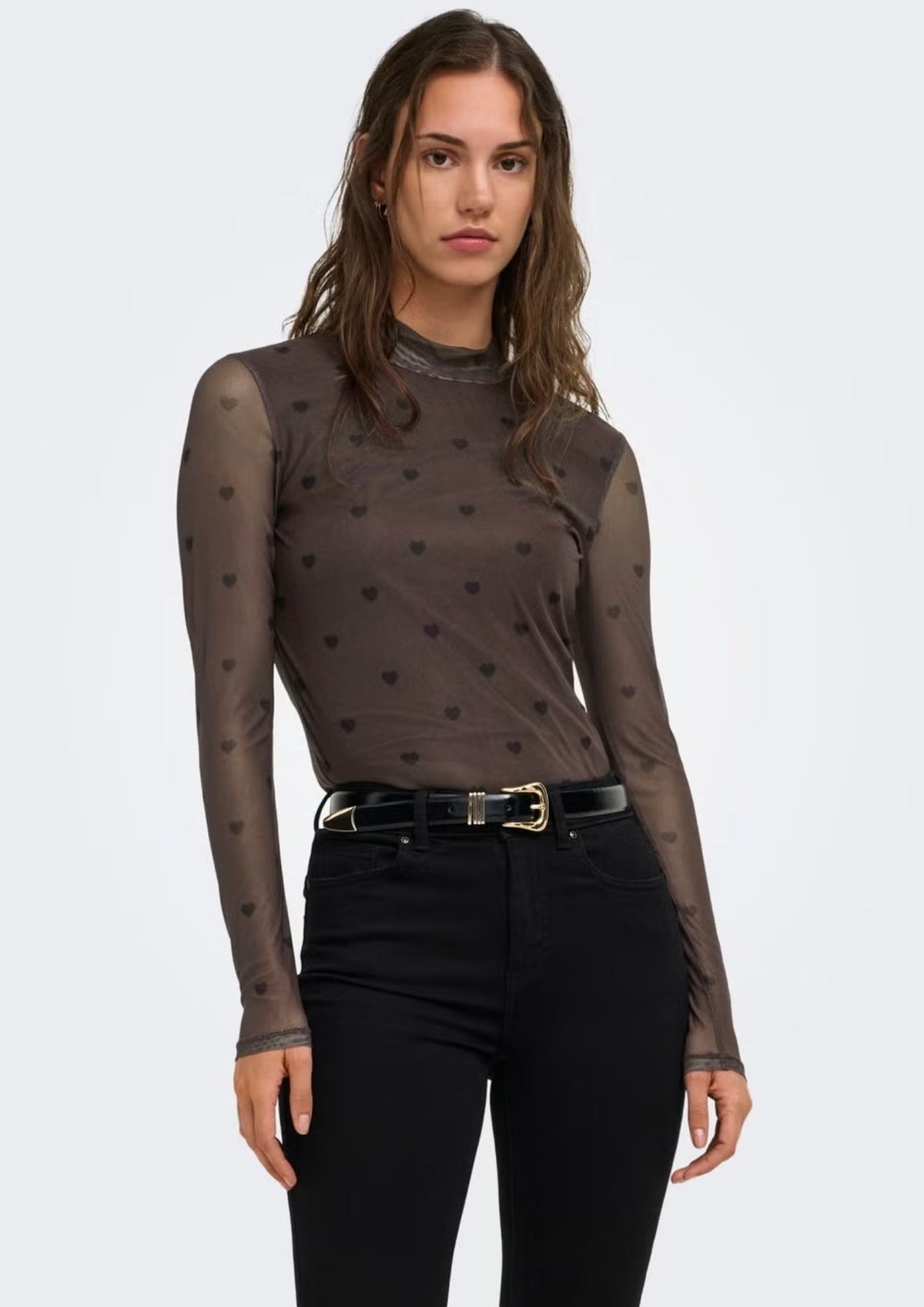 Only Top Donna Erica Marrone 15141298 Coffee Bean Black heart ONLY