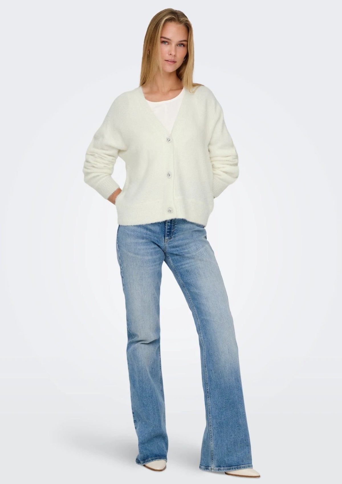 Only Cardigan Donna Lella Bianco 15259564 Cloud Dancer ONLY