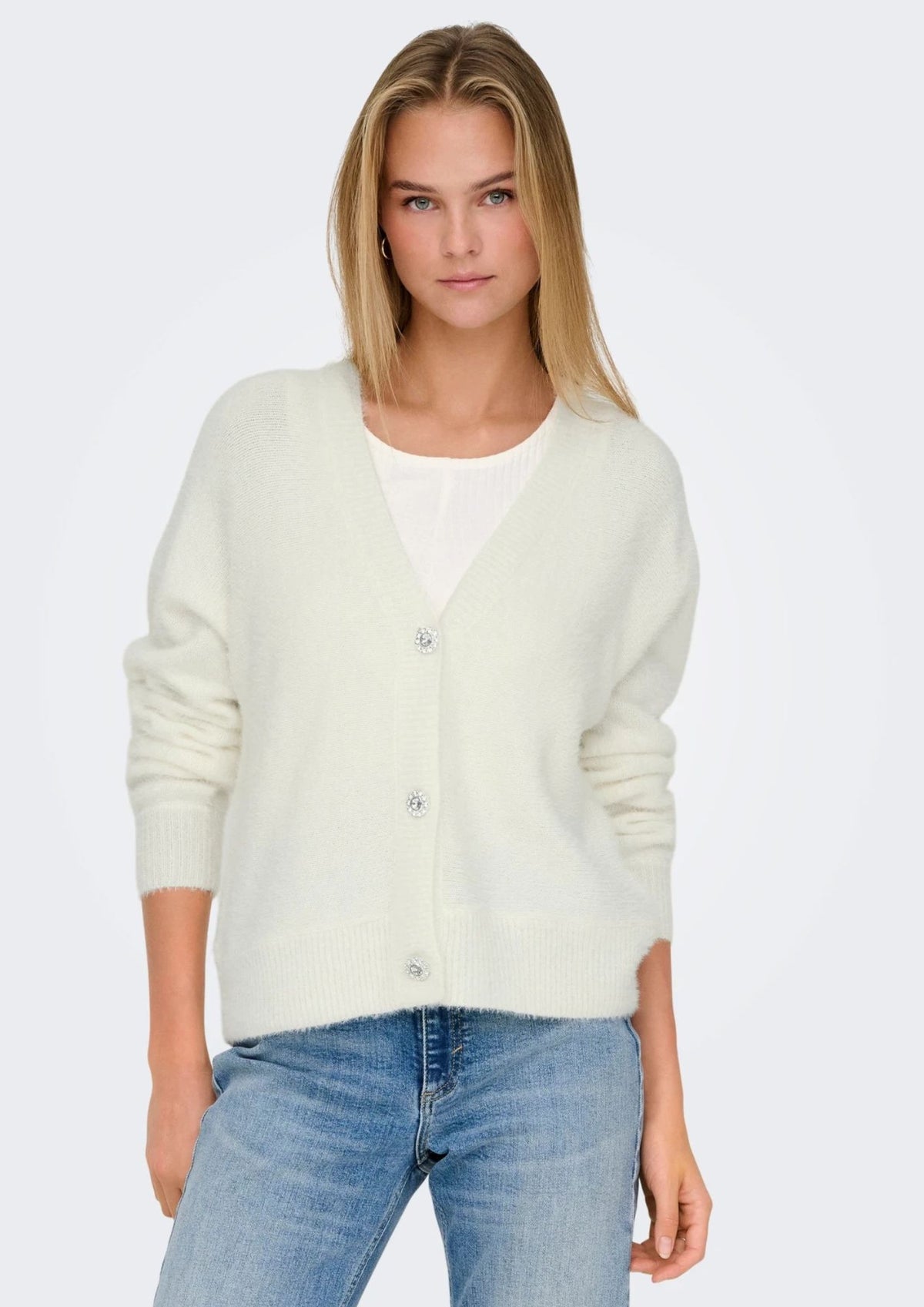Only Cardigan Donna Lella Bianco 15259564 Cloud Dancer ONLY