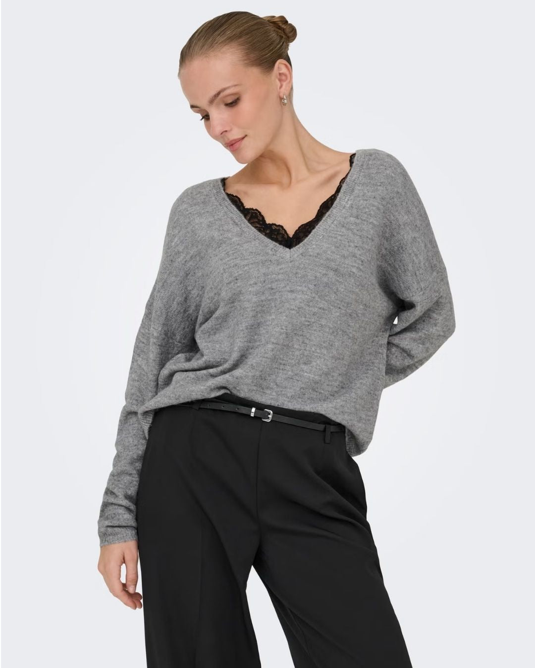 Maglione Donna Grigio Light Grey Melange 15329229 Light Grey Melange Black lace ONLY