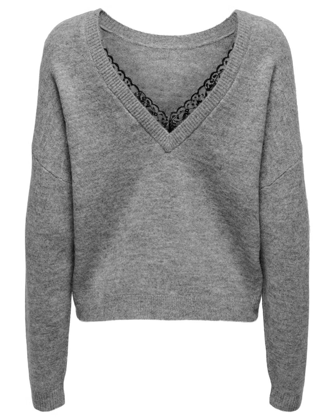 Maglione Donna Grigio Light Grey Melange 15329229 Light Grey Melange Black lace ONLY