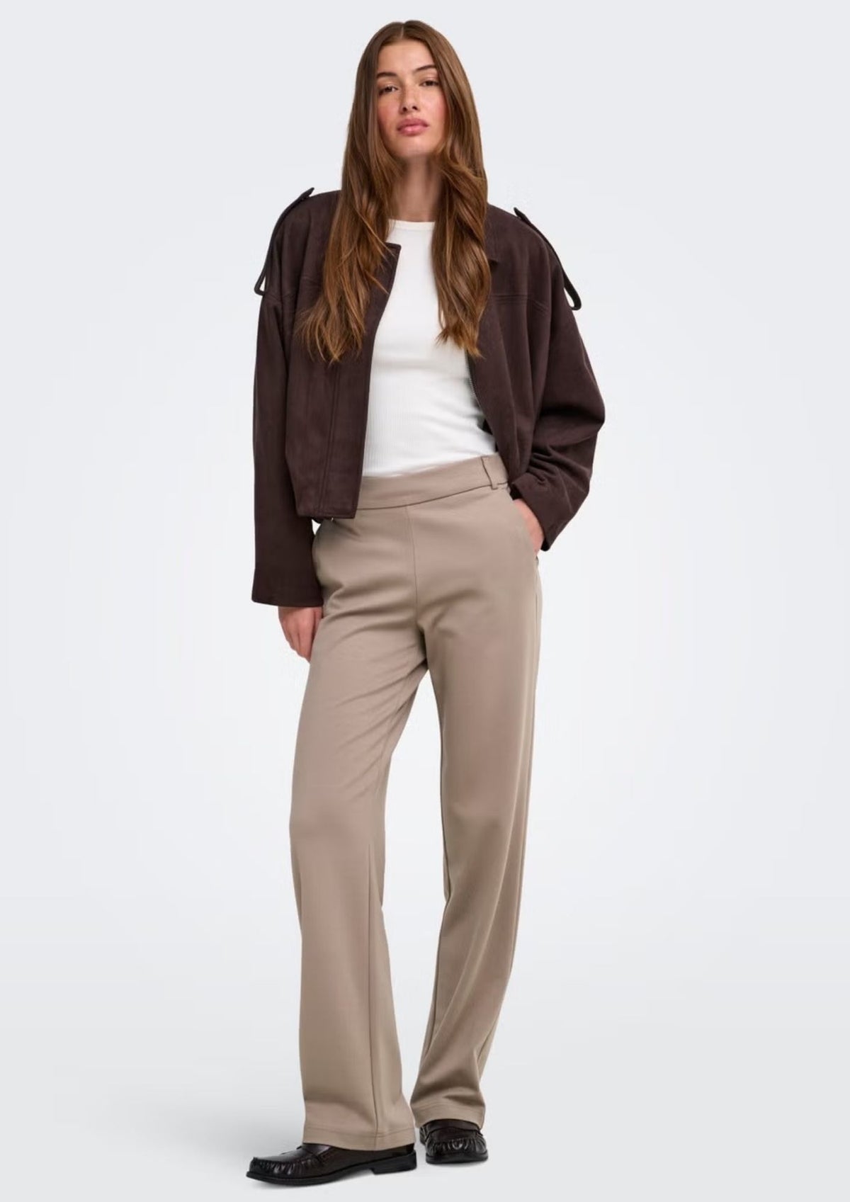 Only Pantalone Donna Poptrash Grigio Tortora 15341829 Taupe Gray ONLY
