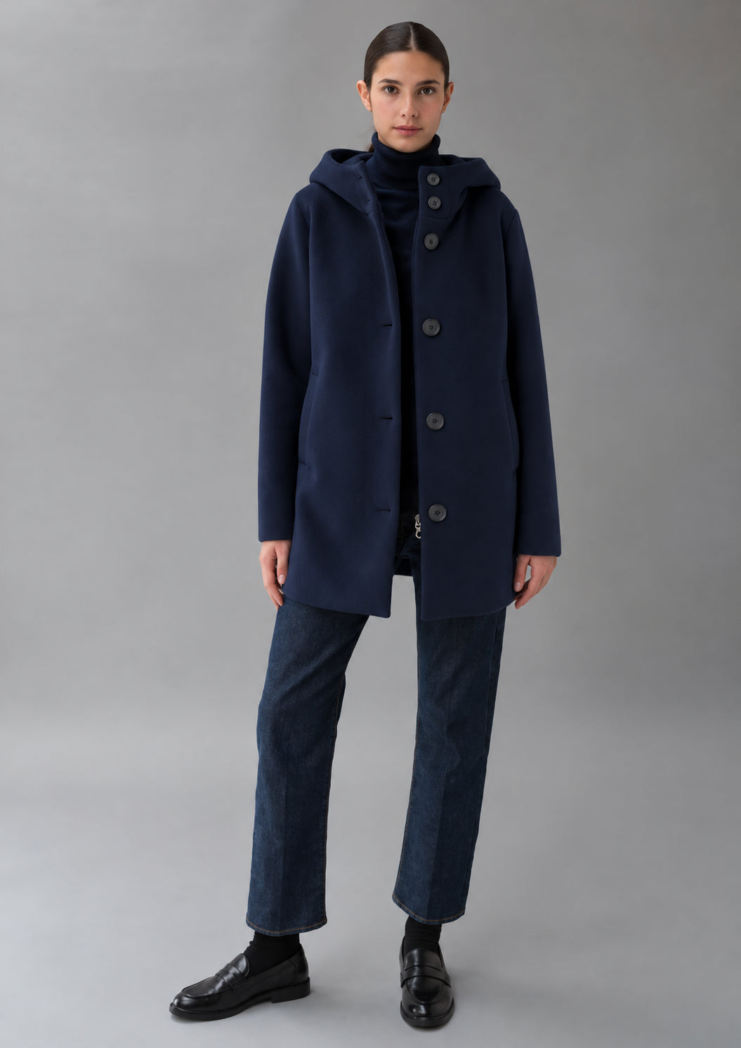 Capospalla realizzato in velluto liscio stretch Amelia 26 Blu Navy RIW570J F0012 888 RIHUNIK