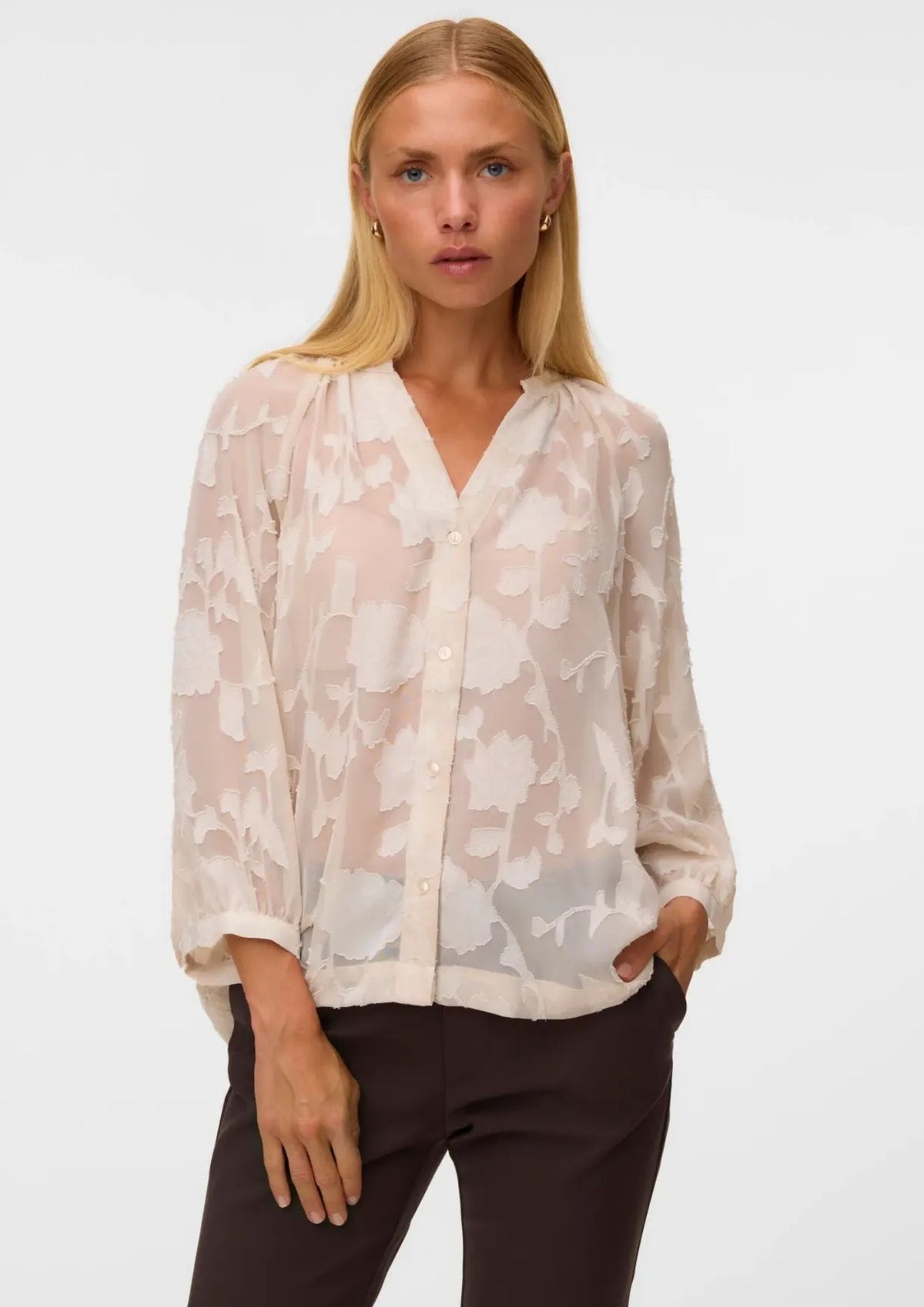 10348042 Oatmeal Flower VERO MODA