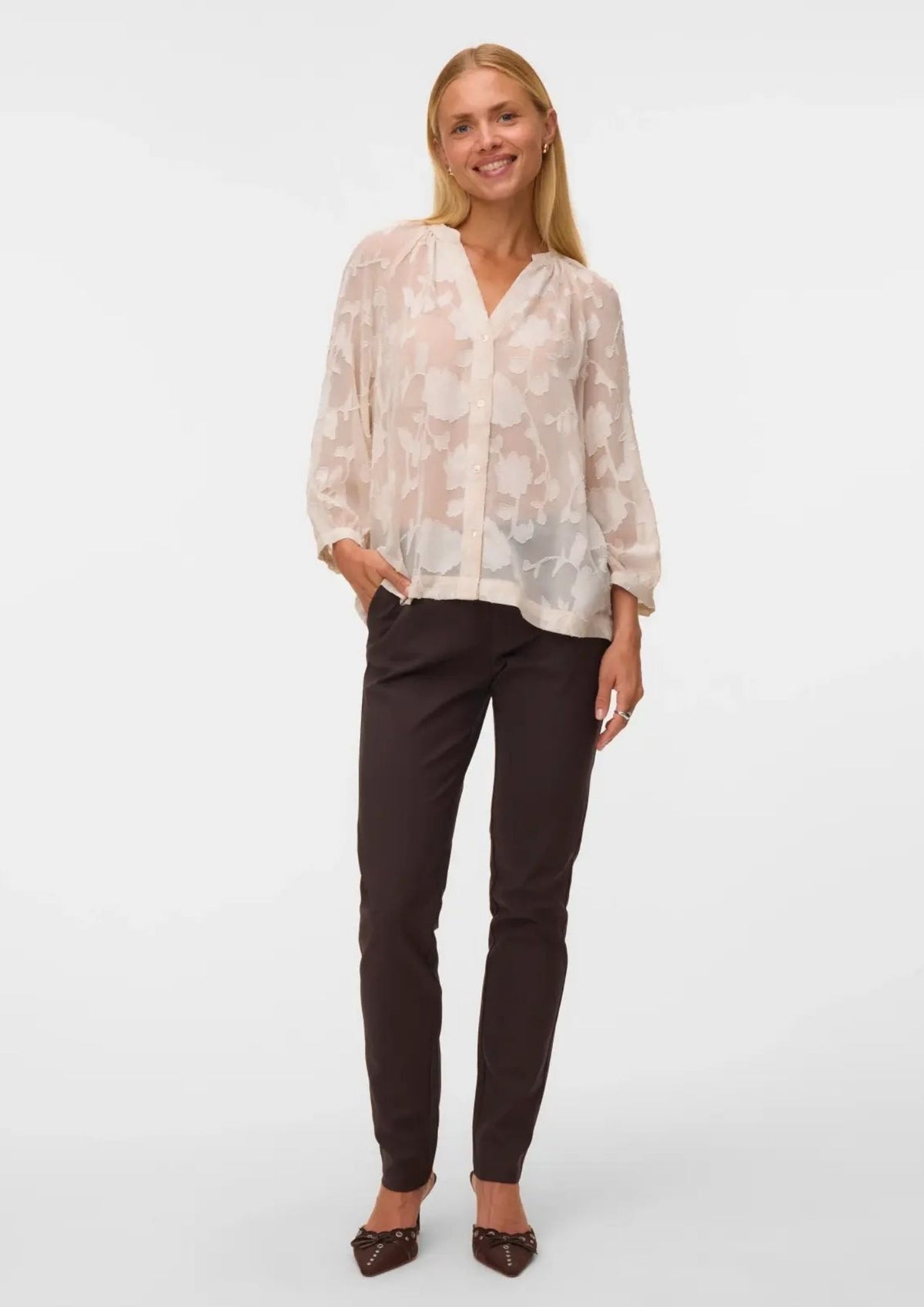 10348042 Oatmeal Flower VERO MODA