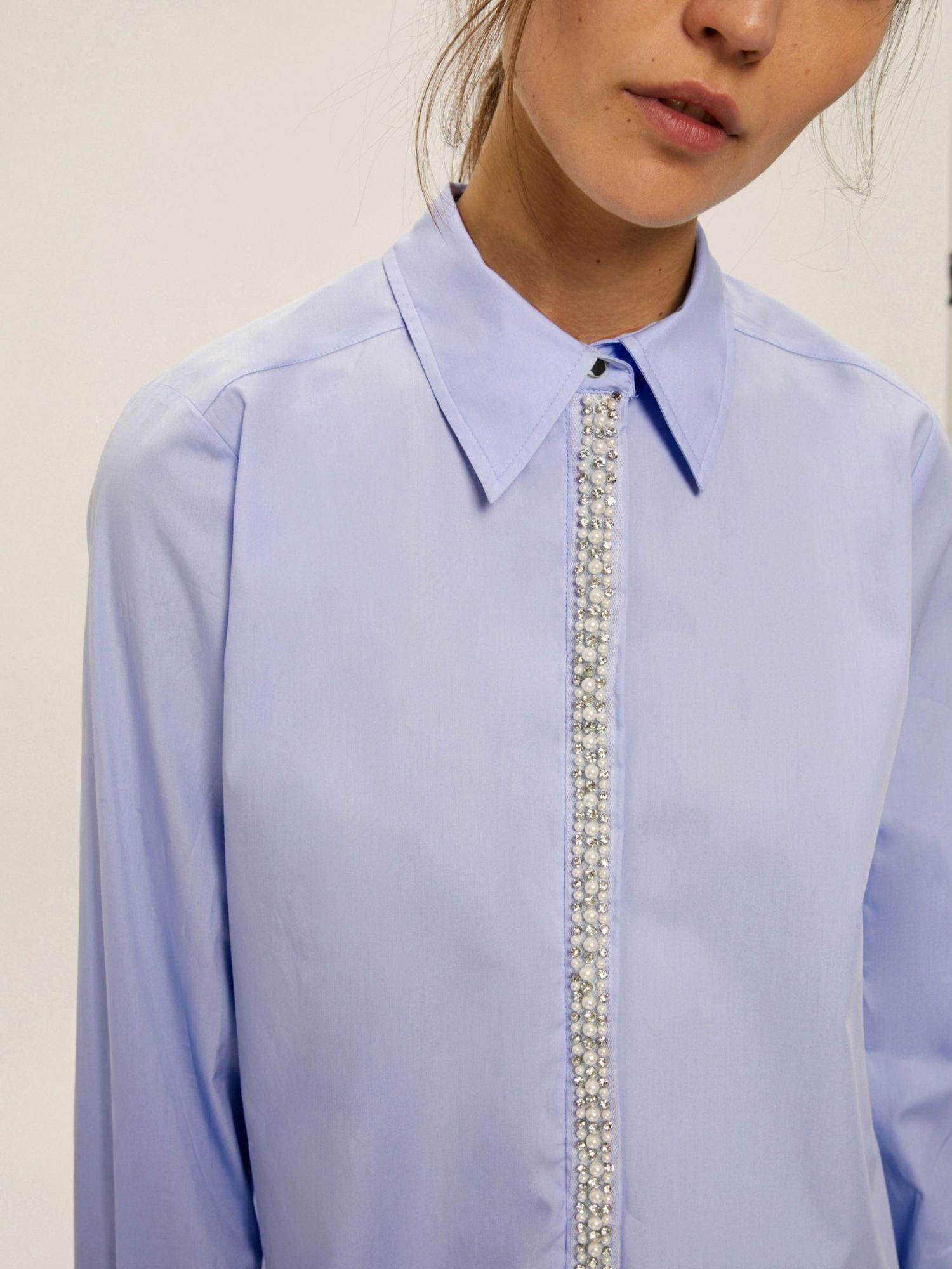 Emme Marella Camicia in popeline con dettagli di perle e strass Valda Donna Azzurro 2525116044200 001 EMME MARELLA