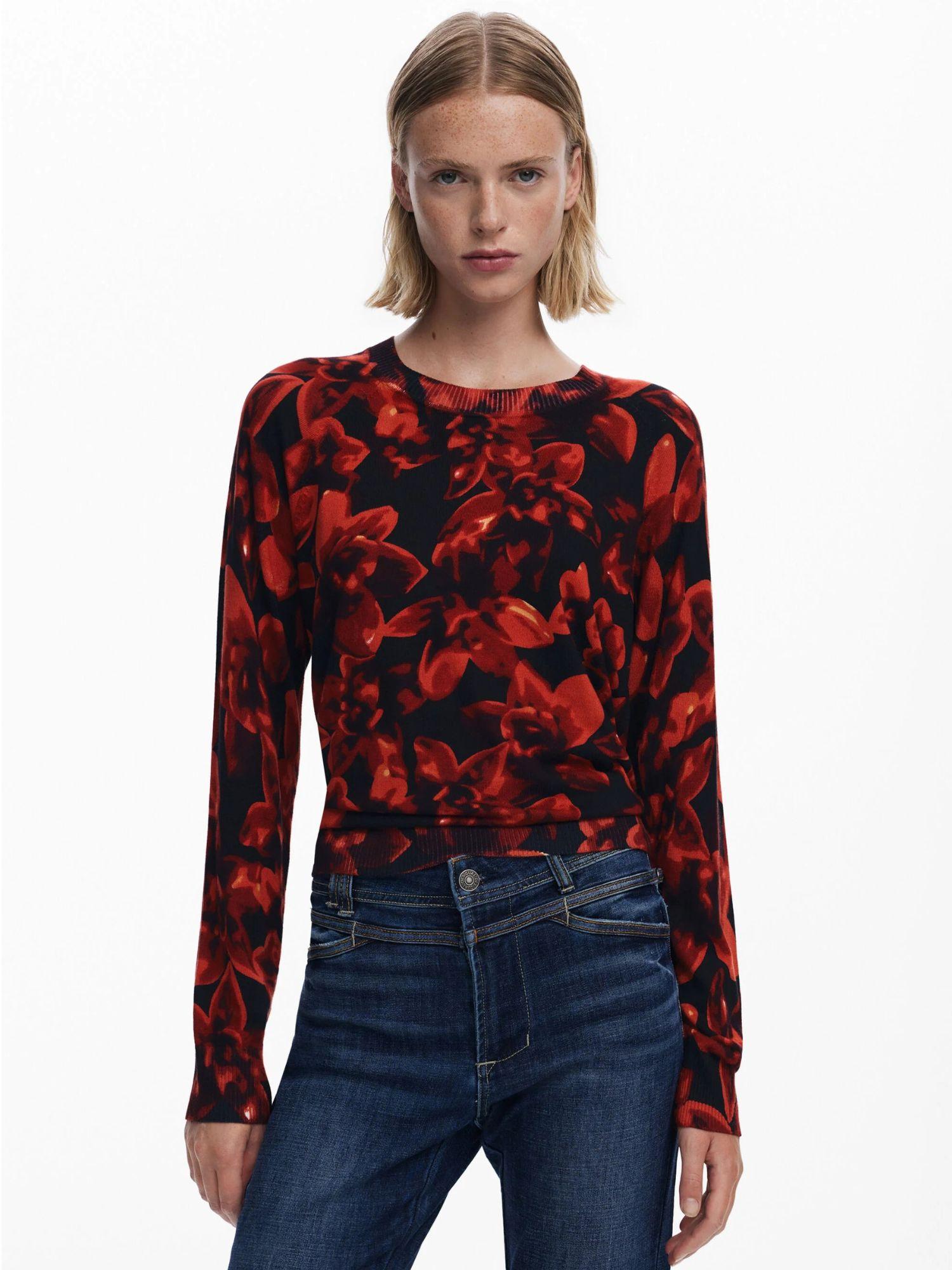 Desigual Maglione leggero a fiori Donna Nero 25WWJF16 2000 DESIGUAL