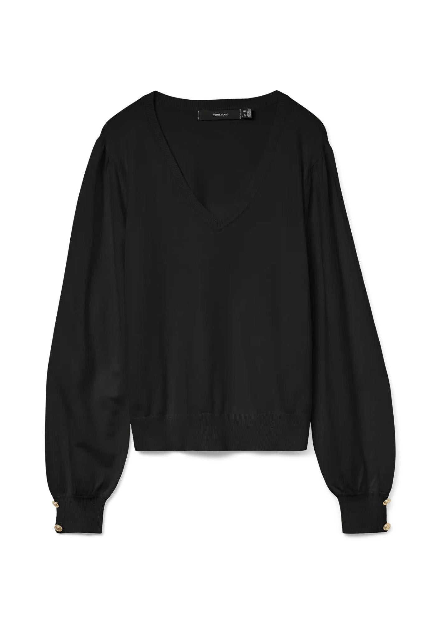 Vero Moda Maglione Donna Hollycaris Nero 10310578 Black W. GOLD BUTTONS VERO MODA