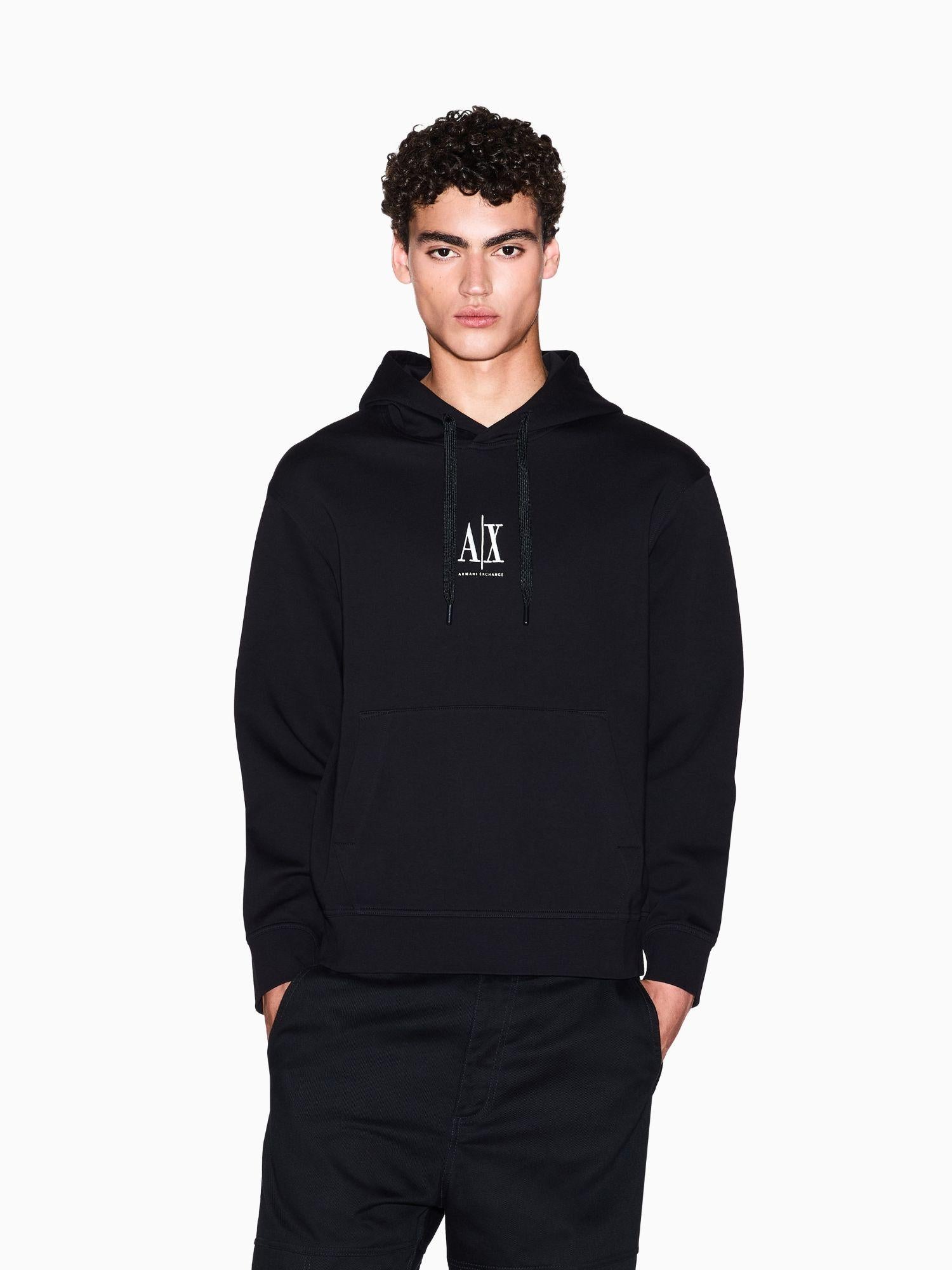 Armani Exchange felpa nera elegante con cappuccio da uomo con logo ricamato XM000369 AF10818 UC001 ARMANI EXCHANGE