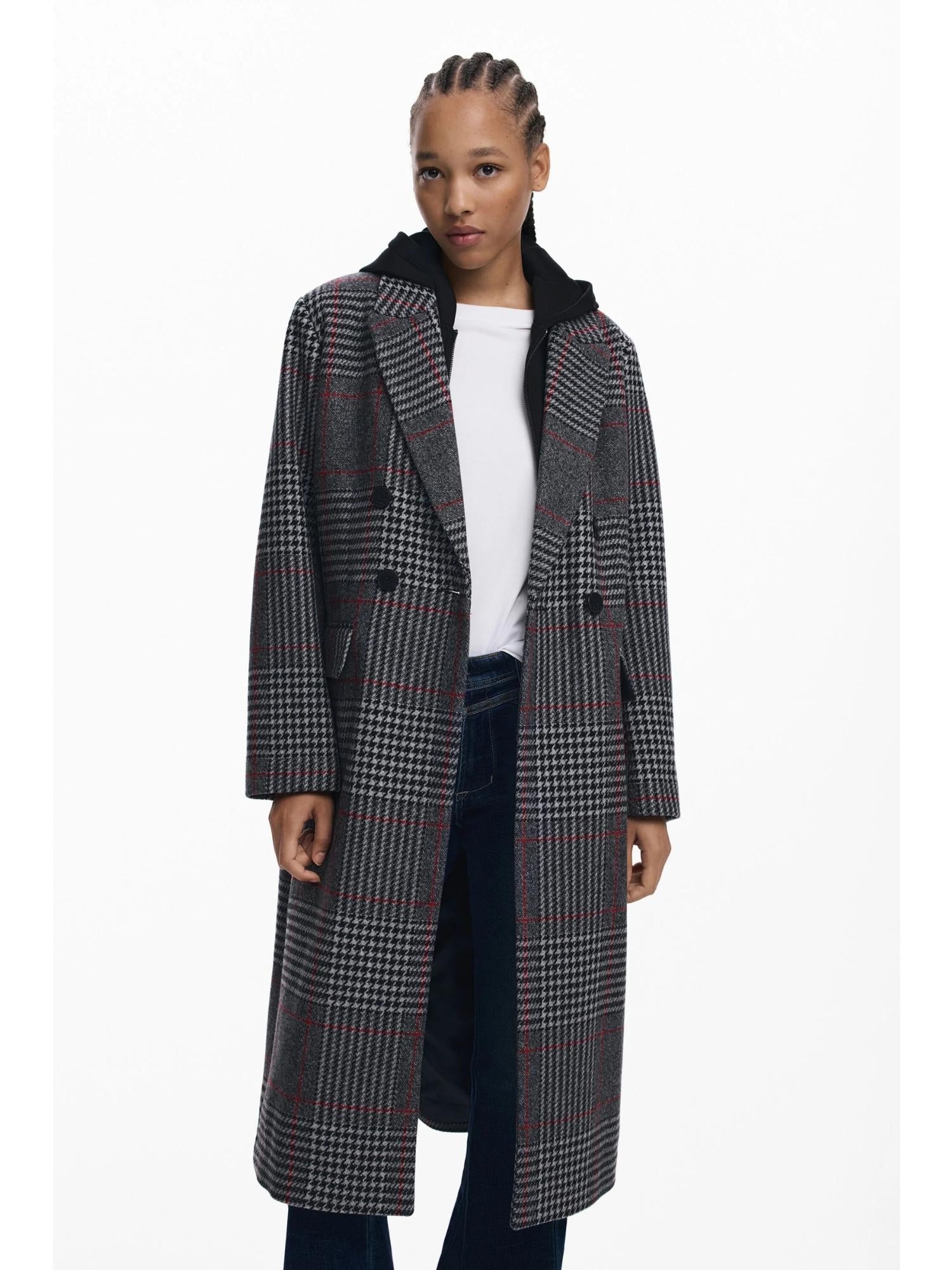 Desigual Cappotto tartan con cappuccio Donna Nero 25WWEW13 2007 DESIGUAL