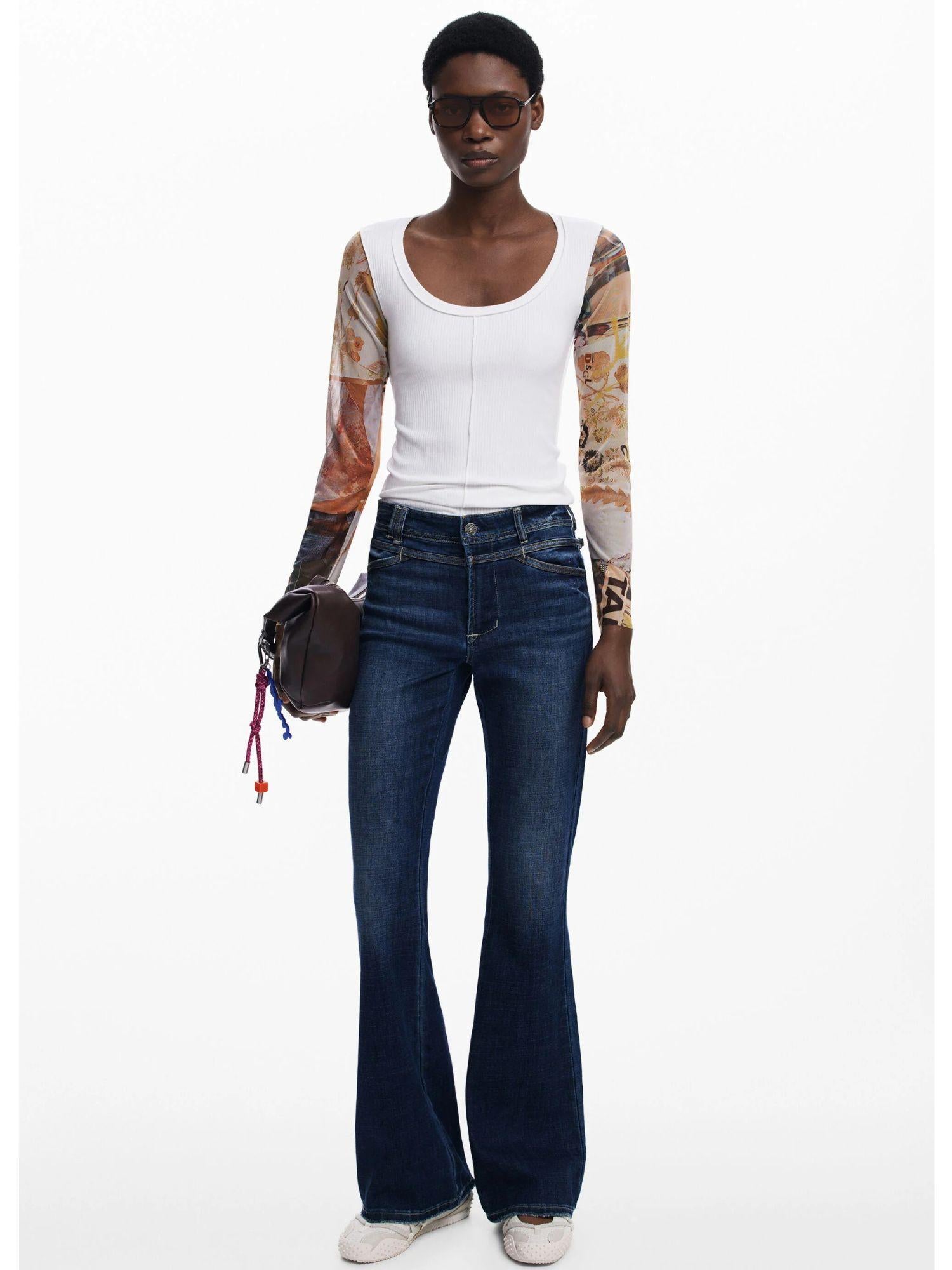 Desigual Maglietta con maniche in chiffon Donna Bianco 25WWTK31 1001 DESIGUAL