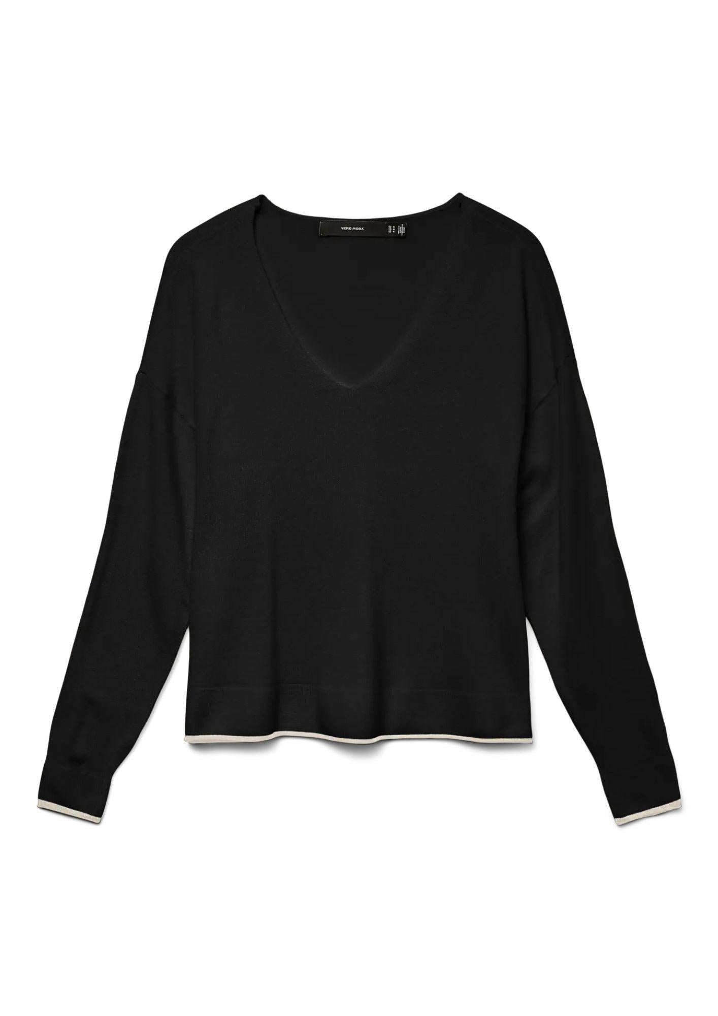 Vero Moda Maglione Donna Breeze Nero Con Dettagli Bianchi 10311090 Black W. BIRCH CONTRAST VERO MODA