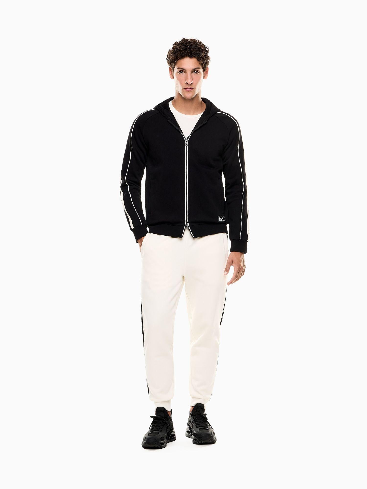 EA7 Emporio Armani Felpa con cappuccio e zip Logo Series in misto cotone Uomo Nero 7M000973 AF10377 UC001 EA7 EMPORIO ARMANI