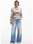 Desigual Maglione zebrato con scollo a V Donna Bianco 25WWJF21 1011 DESIGUAL