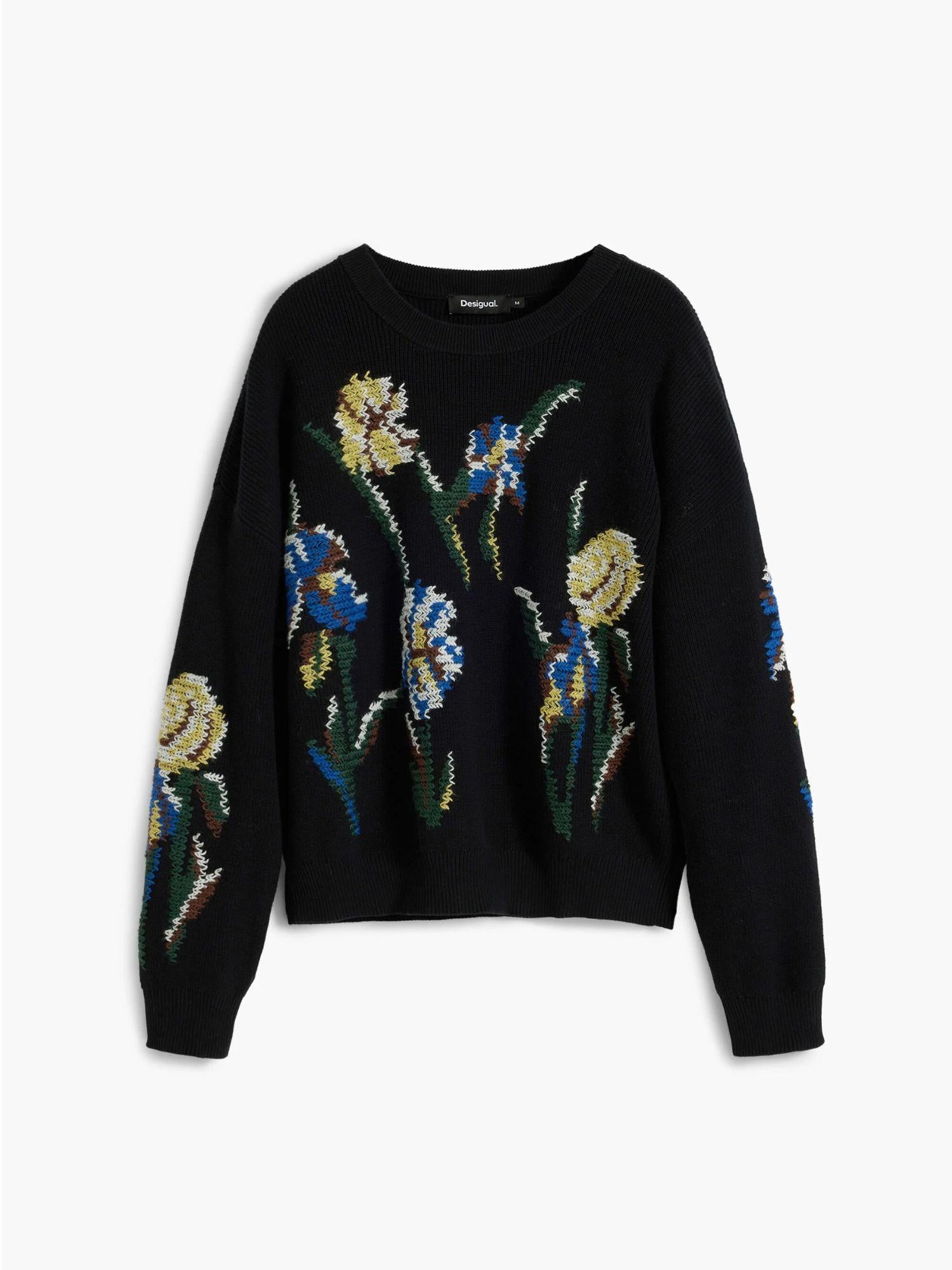 Desigual Maglione jacquard con fiori ricamati Donna Nero 25WWJF36 2000 DESIGUAL