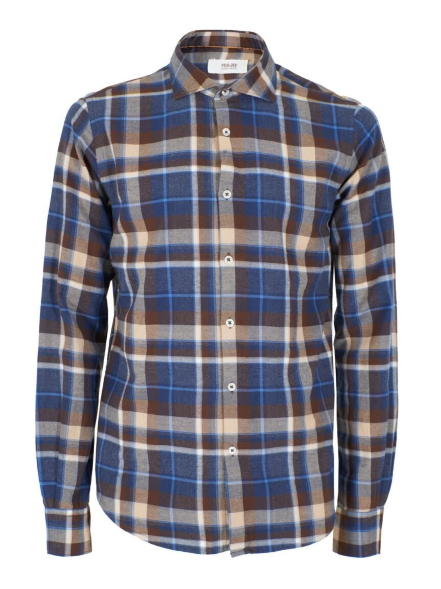 Yes Zee Camicia Collo francese Uomo Blu Marrone Beige C809 OY00 2001 YES ZEE