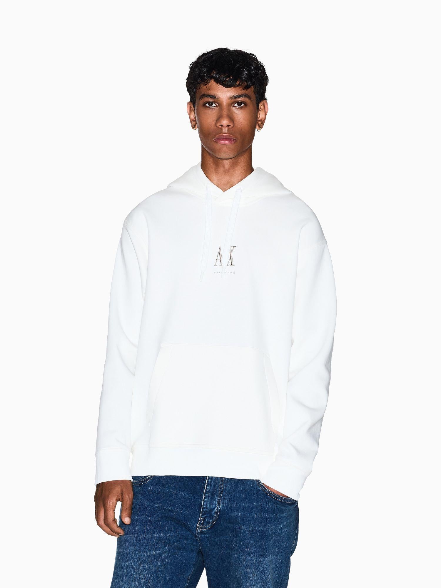 Armani Exchange Felpa Bianca Elegante Con Cappuccio Da Uomo Con Logo Ricamato XM000369 AF10818 U0009 ARMANI EXCHANGE