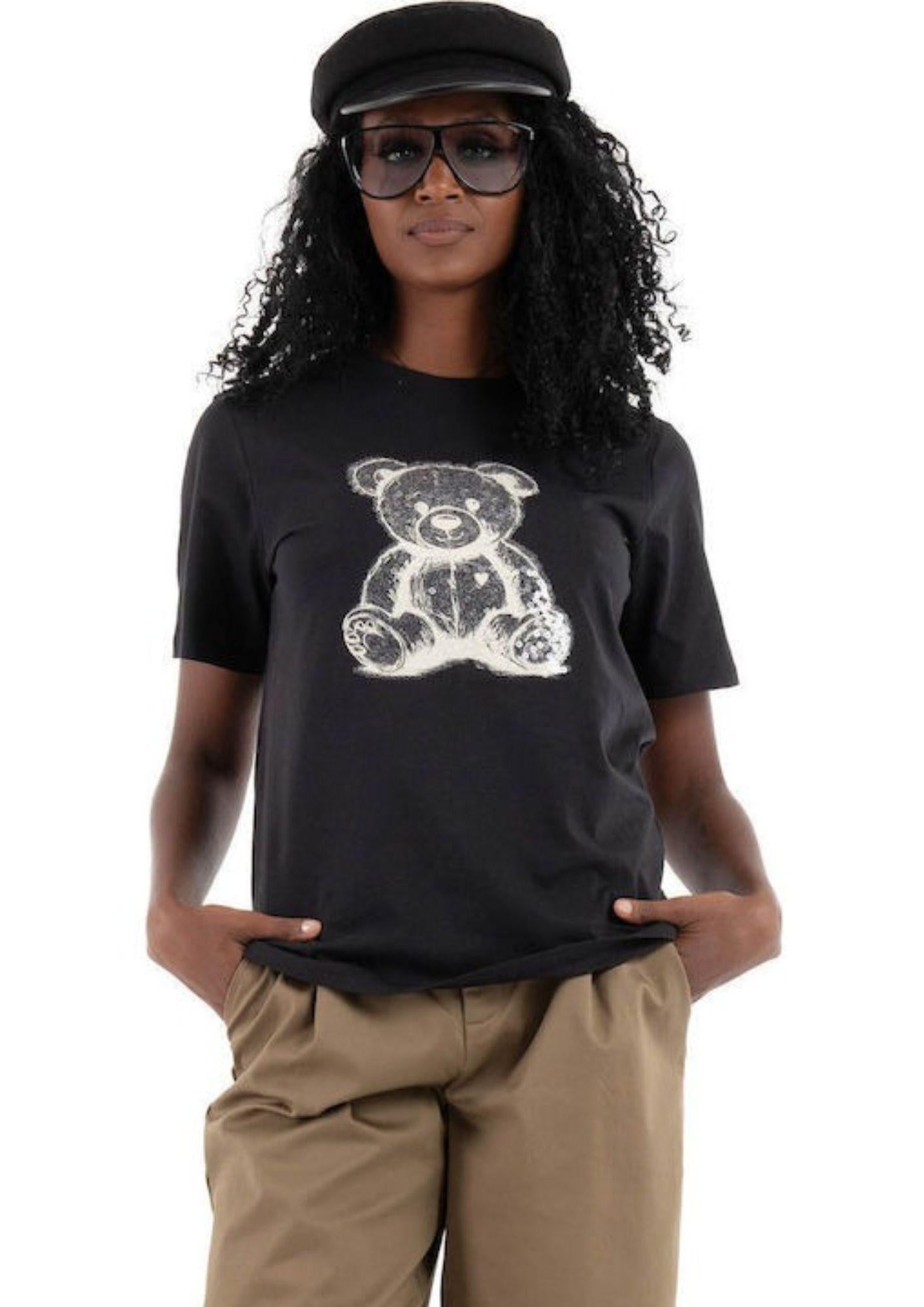 Jacqueline De Yong T-Shirt Donna Bibbi Nera 15356686 Black TEDDYBEAR JACQUELINE DE YONG