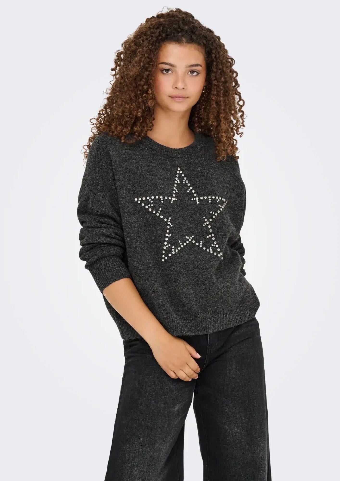 Pullover Donna Only Renata Grigio scuro 15353062 Dark Grey Melange Silver Bling ONLY