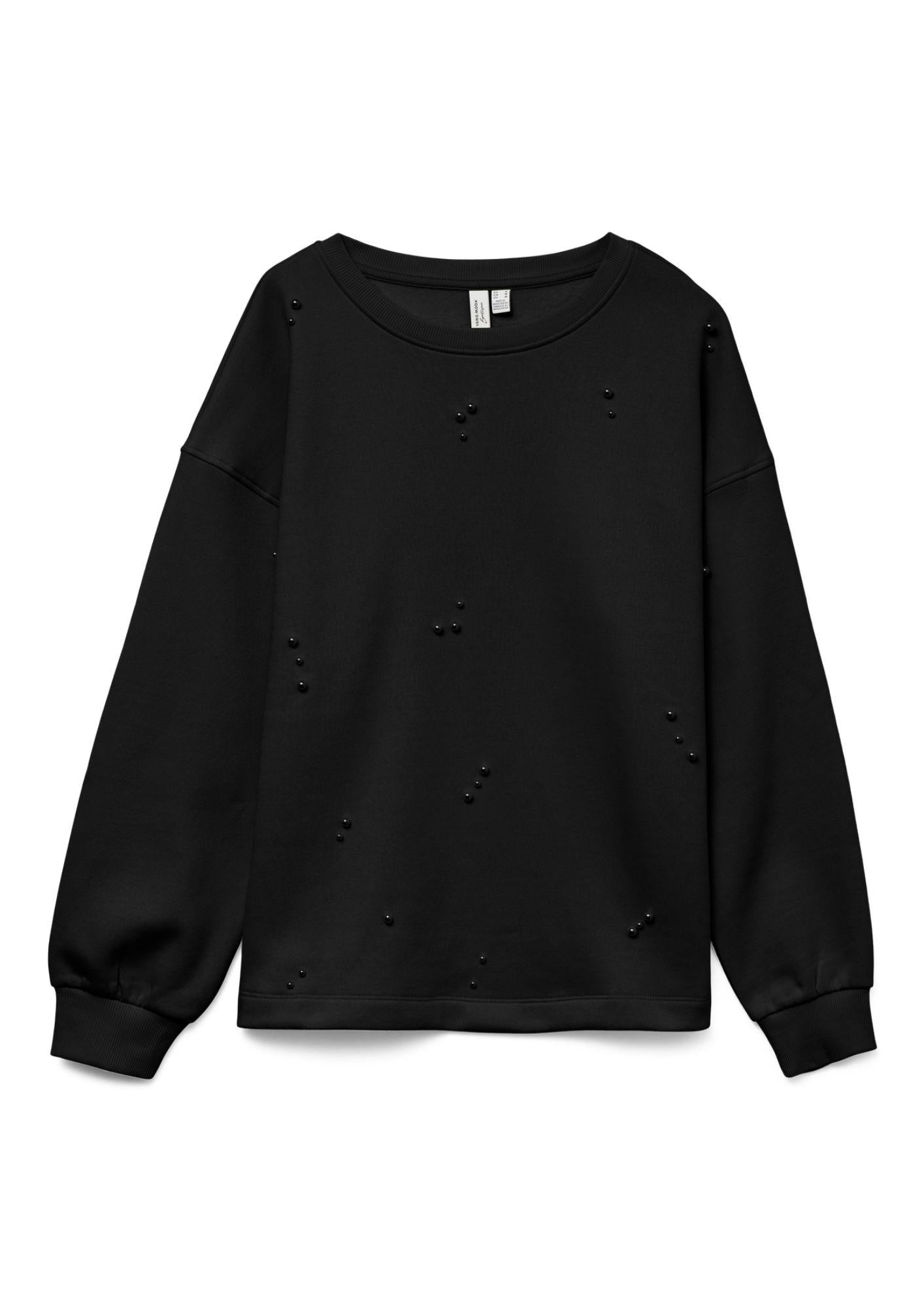 Vero Moda Felpa Donna Fatilda Nera 10333582 Black TONE-IN-TONE PEARLS VERO MODA