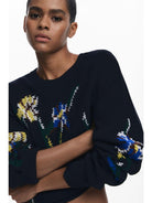 Desigual Maglione jacquard con fiori ricamati Donna Nero 25WWJF36 2000 DESIGUAL