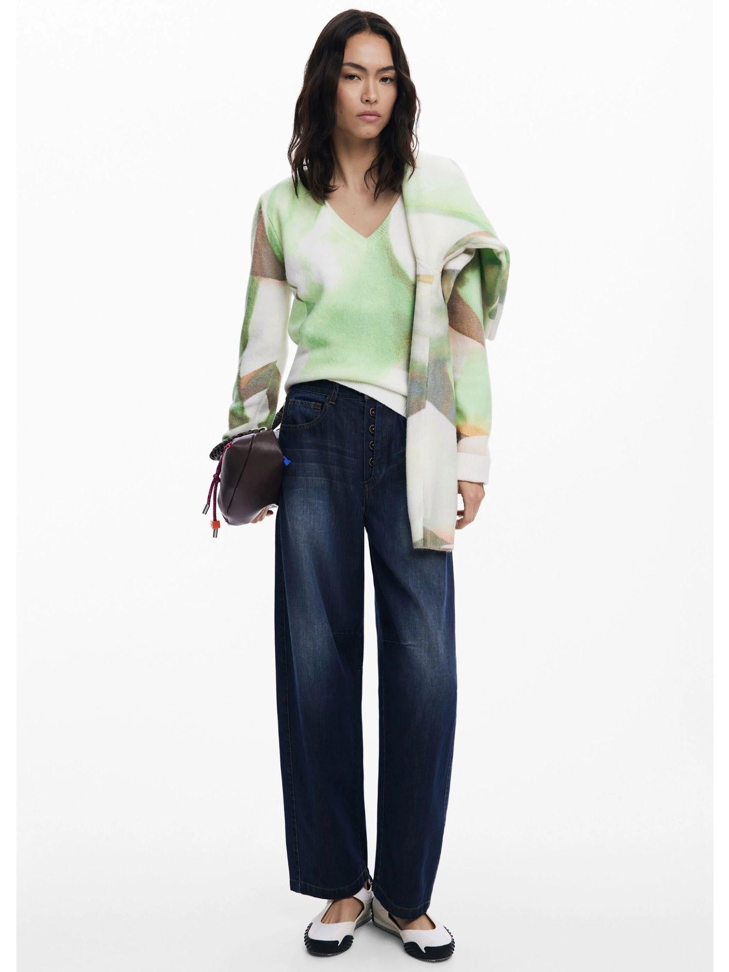 Desigual Maglione morbido con scollo a V Donna Verde 25WWJF13 4146 DESIGUAL