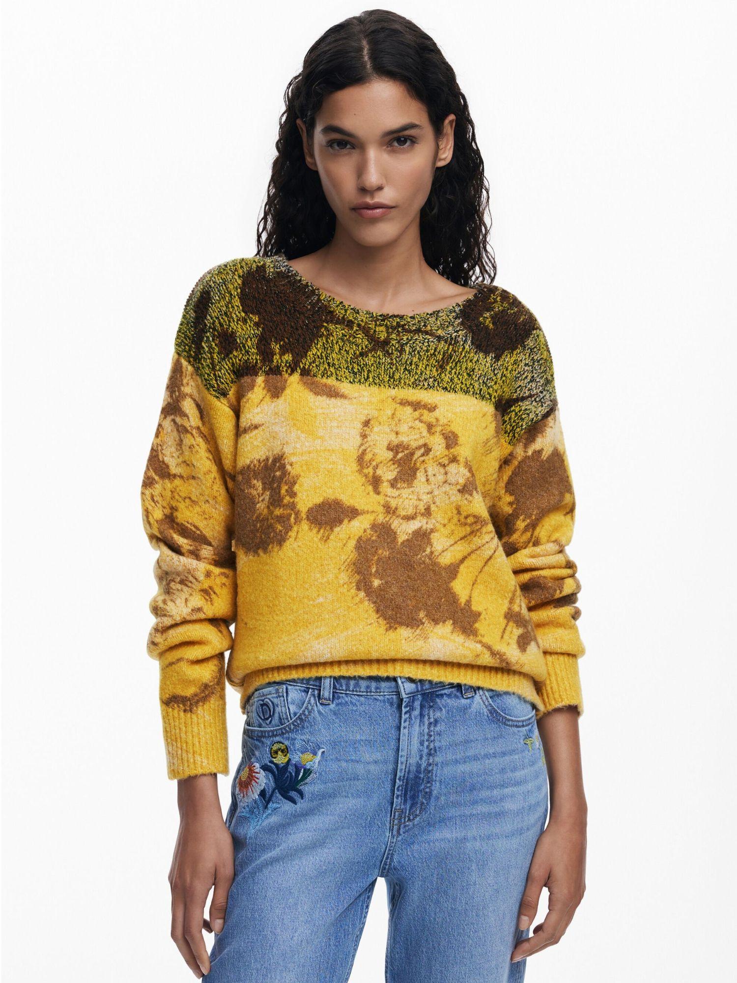 Desigual Maglione jacquard a fiori Donna Giallo 25WWJF30 8018 DESIGUAL