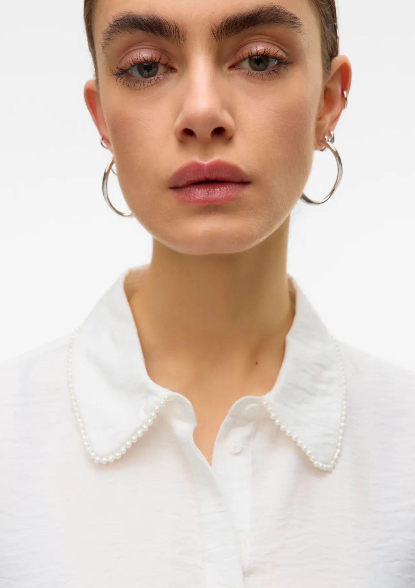 Vero Moda Camicia Donna Falina Bianca 10330306 Snow White PEARL NECKLINE VERO MODA