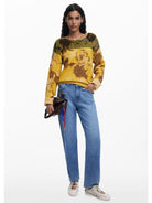 Desigual Maglione jacquard a fiori Donna Giallo 25WWJF30 8018 DESIGUAL
