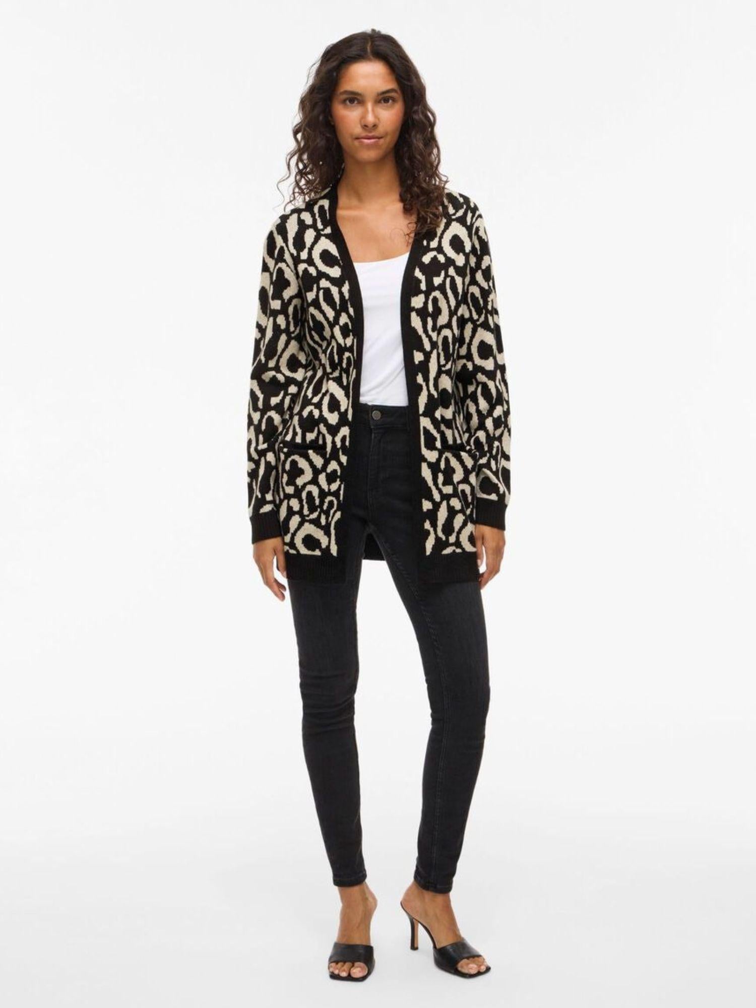 Vila Cardigan Donna Tif Animalier Nero 14110112 Black VILA