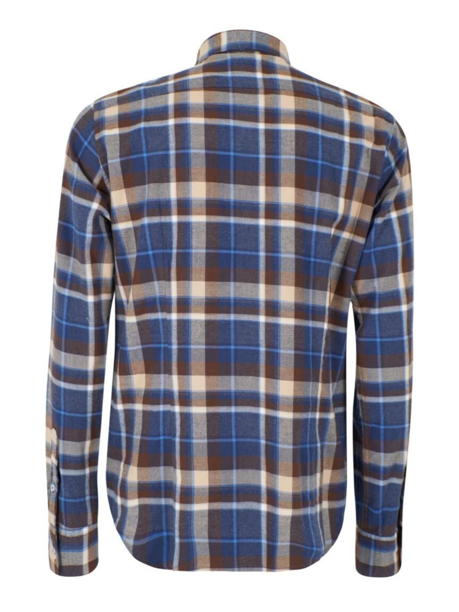 Yes Zee Camicia Collo francese Uomo Blu Marrone Beige C809 OY00 2001 YES ZEE