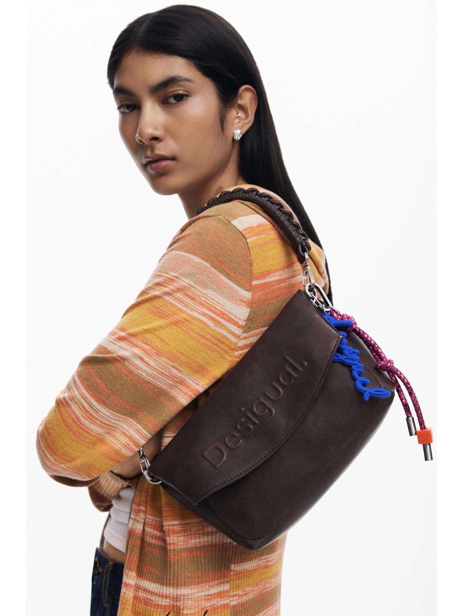 Desigual Borsa effetto camoscio logo 3D medio Donna Marrone 25WAXP70 6009 DESIGUAL