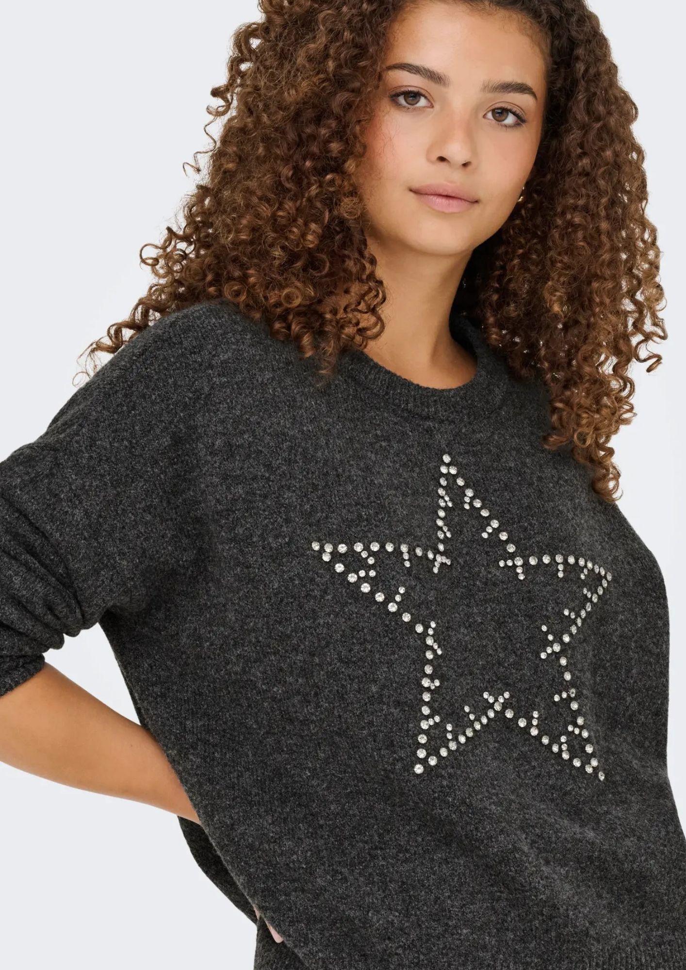 Pullover Donna Only Renata Grigio scuro 15353062 Dark Grey Melange Silver Bling ONLY