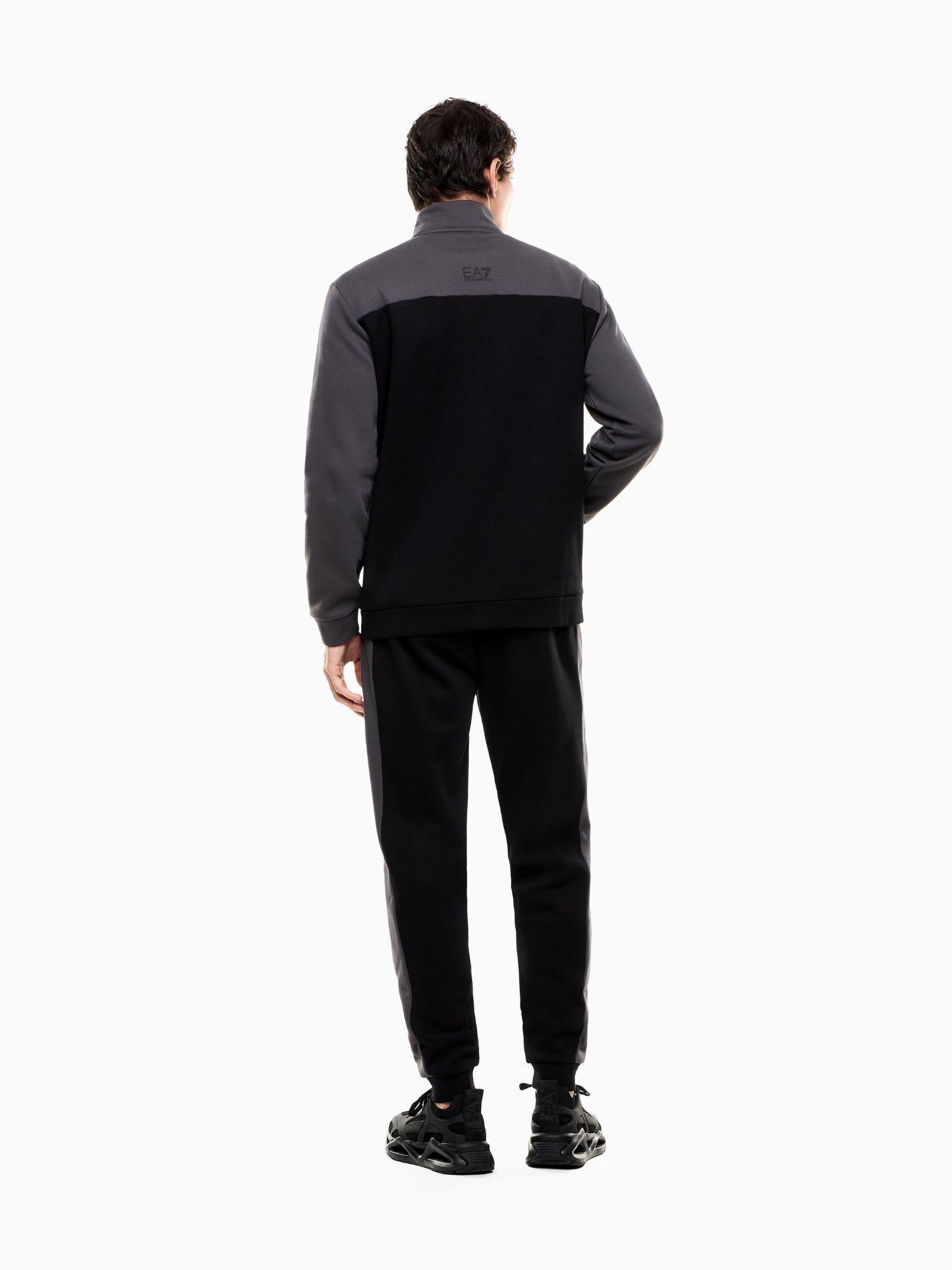 EA7 Emporio Armani Tuta Athletic Colour Block in misto cotone organico ASV Uomo Nero Asfalto 7M000941 AF10377 MC165 EA7 EMPORIO ARMANI