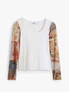 Desigual Maglietta con maniche in chiffon Donna Bianco 25WWTK31 1001 DESIGUAL