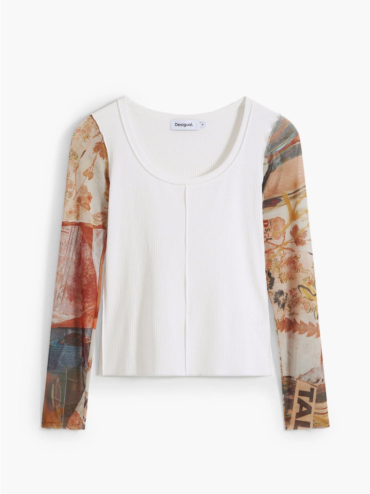 Desigual Maglietta con maniche in chiffon Donna Bianco 25WWTK31 1001 DESIGUAL