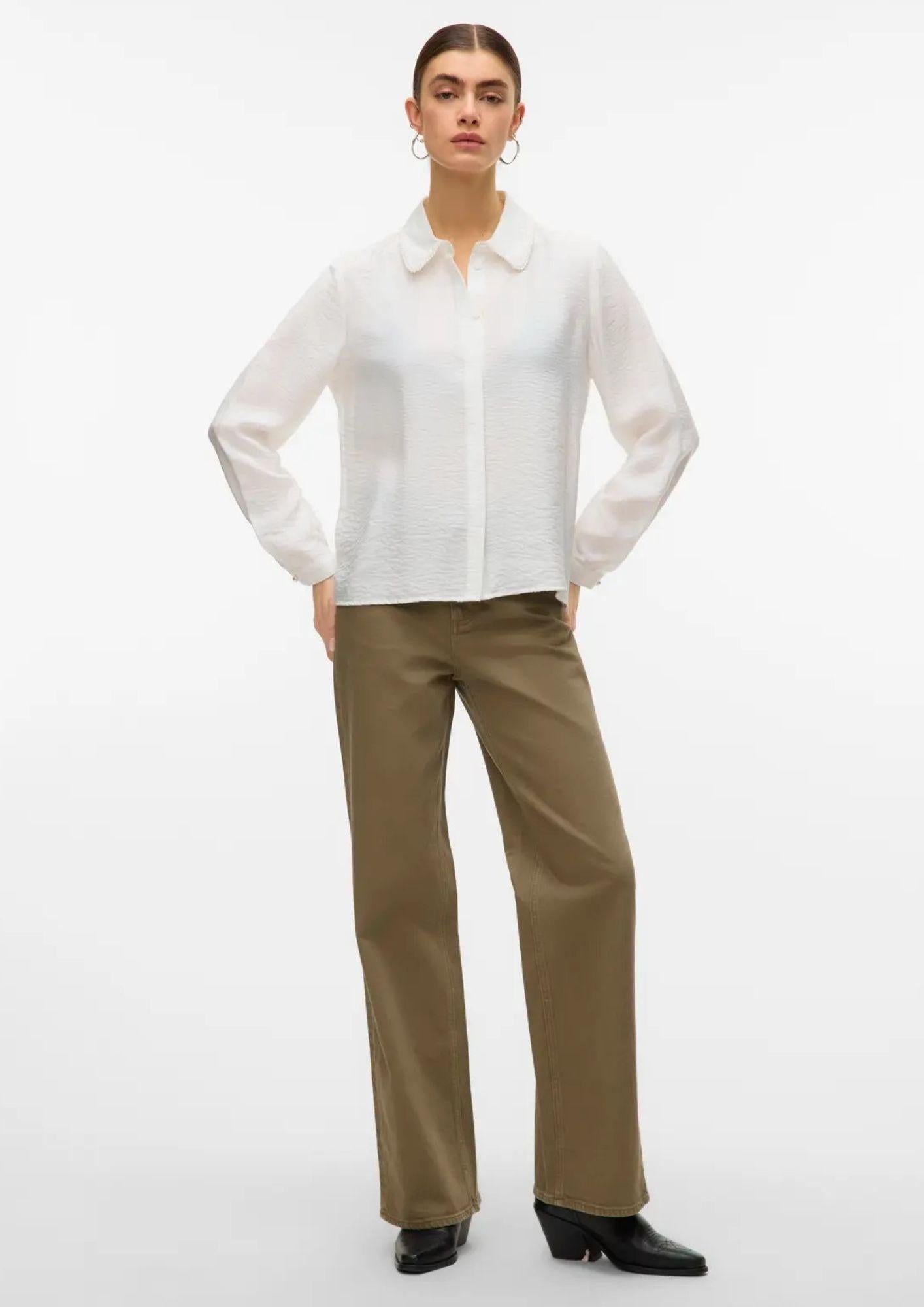 Vero Moda Camicia Donna Falina Bianca 10330306 Snow White PEARL NECKLINE VERO MODA