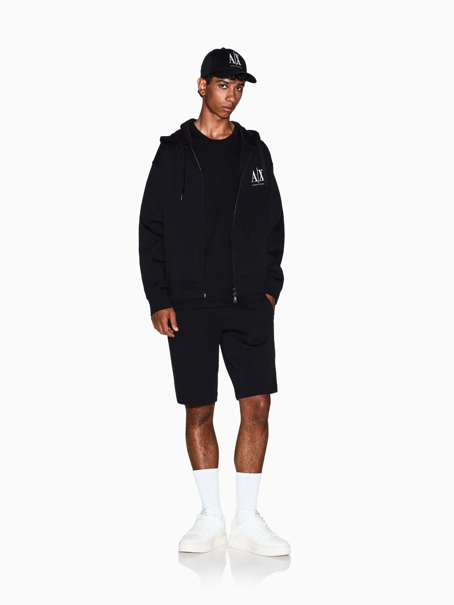 Armani Exchange Felpa con Cappuccio e Zip con Logo Ricamato Uomo Nera XM000371 AF10818 UC001 ARMANI EXCHANGE