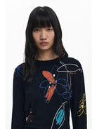 Desigual Maglione leggero con tratti floreali Donna Nero 25WWJF33 2000 DESIGUAL