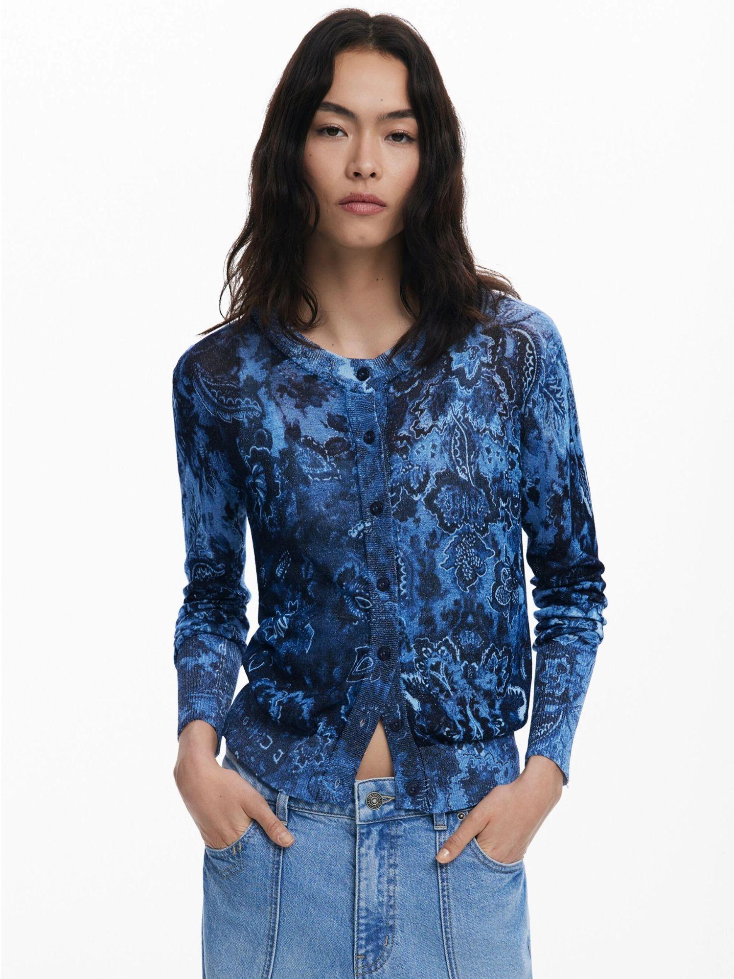 Desigual Maglione con bottoni brillante Donna Blu 25WWJF12 5016 DESIGUAL