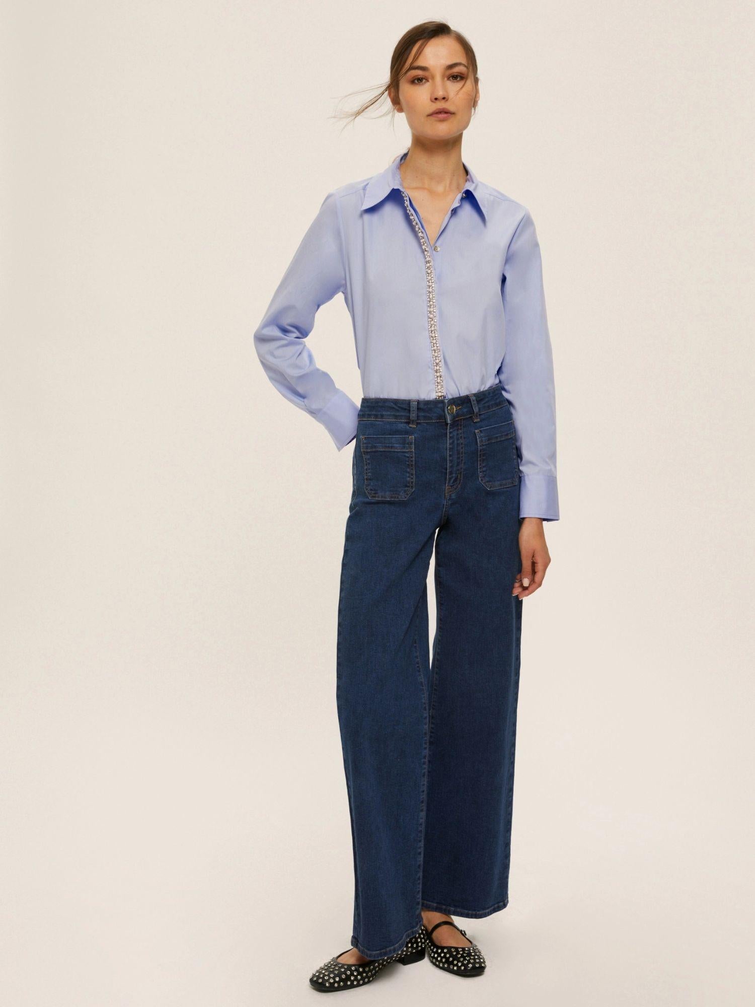 Emme Marella Camicia in popeline con dettagli di perle e strass Donna Valda Azzurro 2525116044200 001 EMME MARELLA