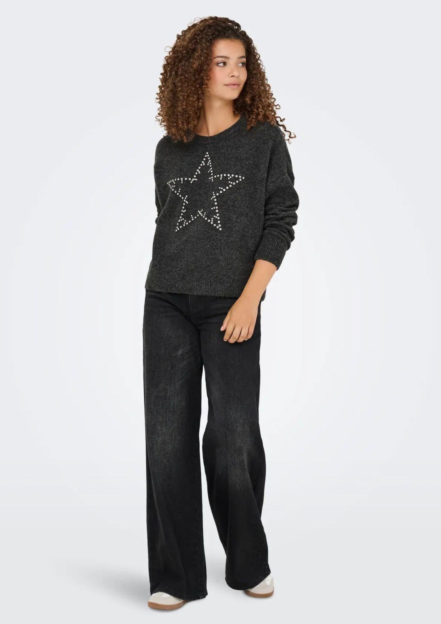 Pullover Donna Only Renata Grigio scuro 15353062 Dark Grey Melange Silver Bling ONLY