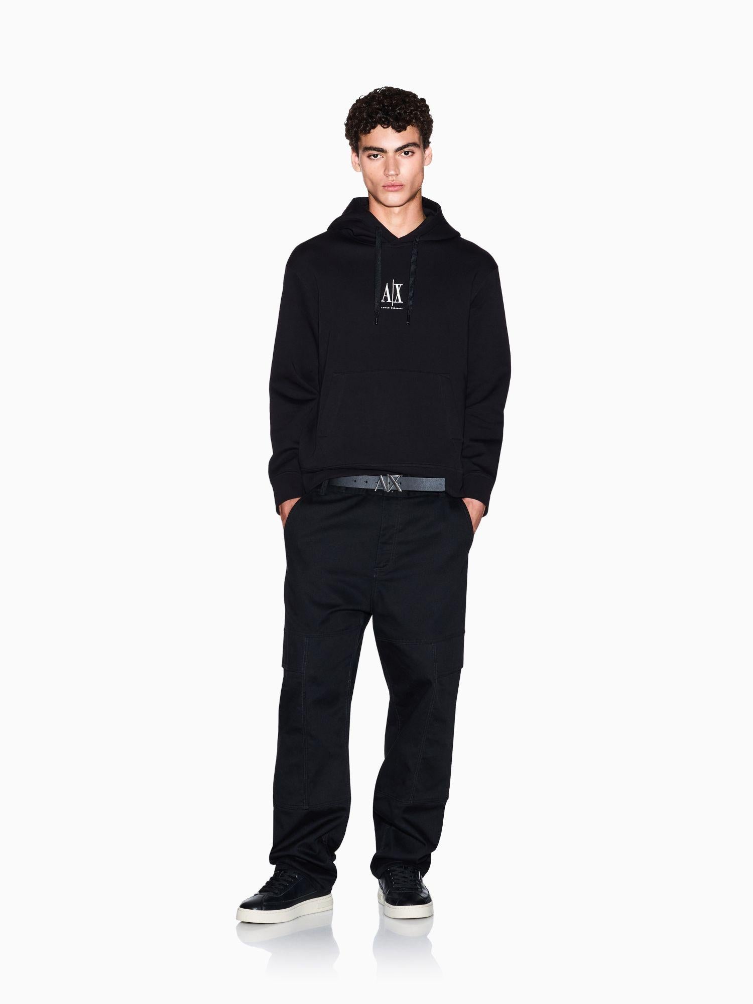 Armani Exchange felpa nera elegante con cappuccio da uomo con logo ricamato XM000369 AF10818 UC001 ARMANI EXCHANGE
