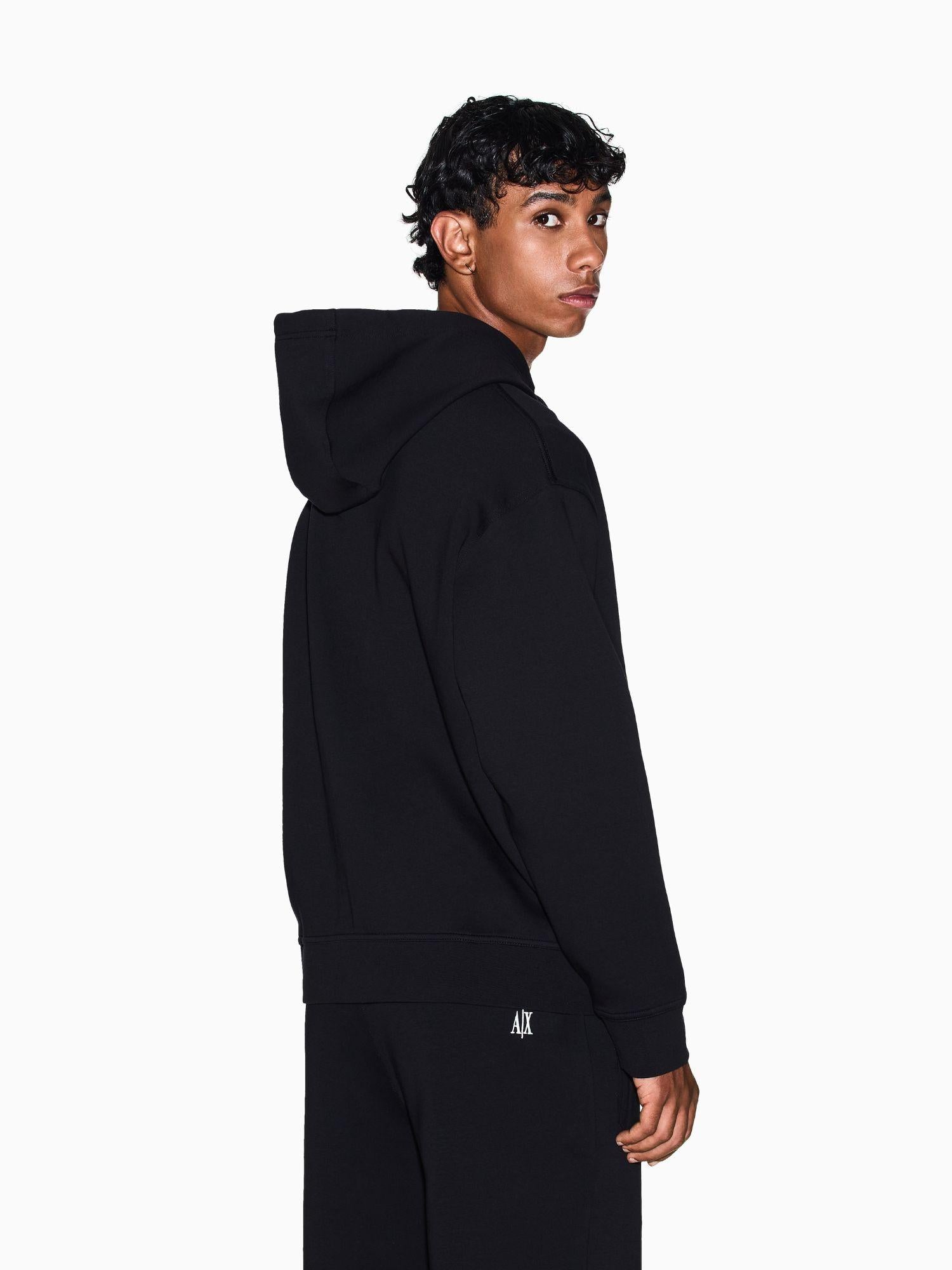 Armani Exchange Felpa con Cappuccio e Zip con Logo Ricamato Uomo Nera XM000371 AF10818 UC001 ARMANI EXCHANGE