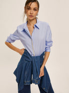 Emme Marella Camicia in popeline con dettagli di perle e strass Donna Valda Azzurro 2525116044200 001 EMME MARELLA