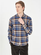 Yes Zee Camicia Collo francese Uomo Blu Marrone Beige C809 OY00 2001 YES ZEE