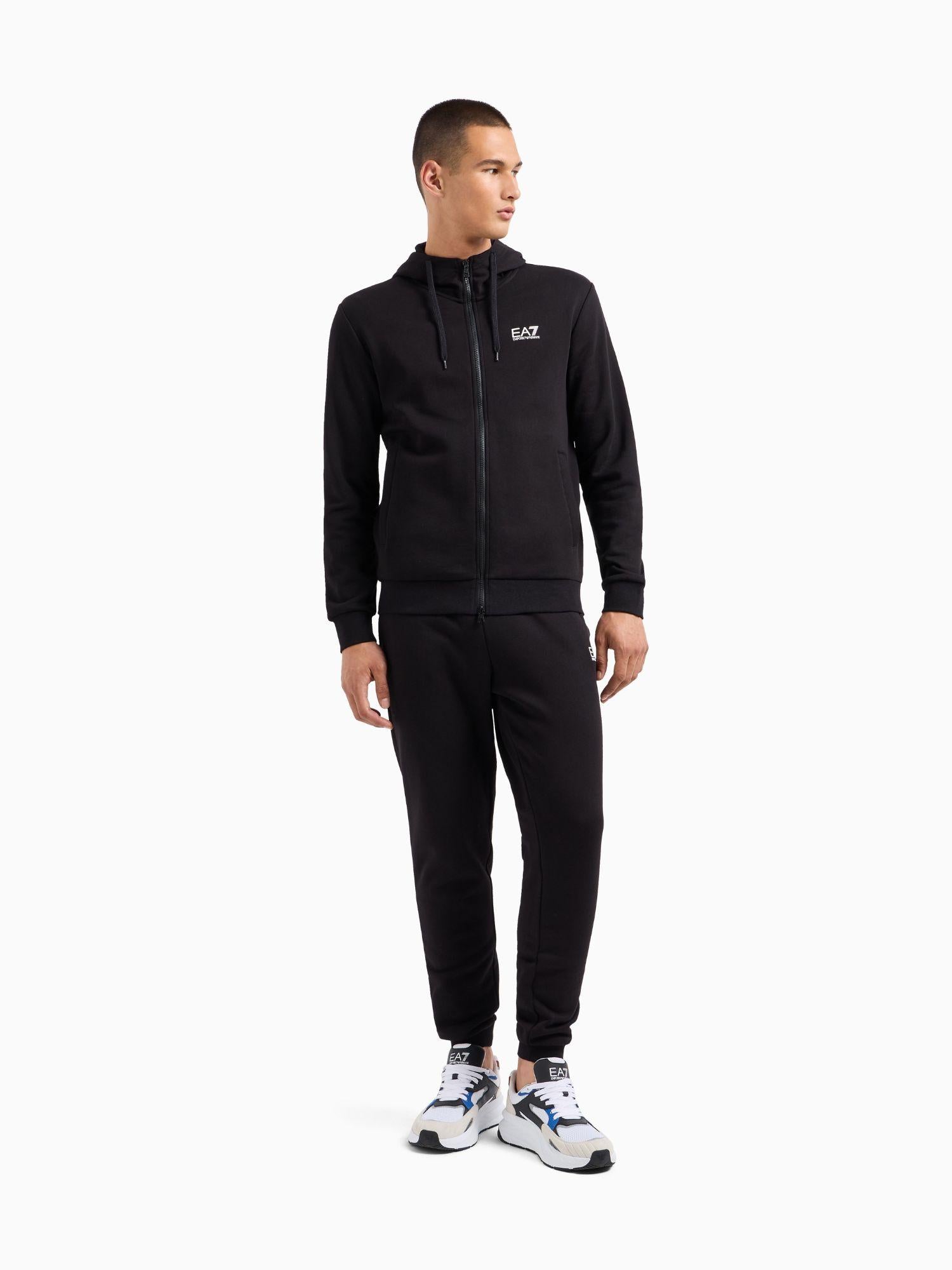 EA7 Emporio Armani Tuta con cappuccio Core Identity in misto cotone Uomo Nero 8NPV68 PJVTZ 1200 EA7 EMPORIO ARMANI