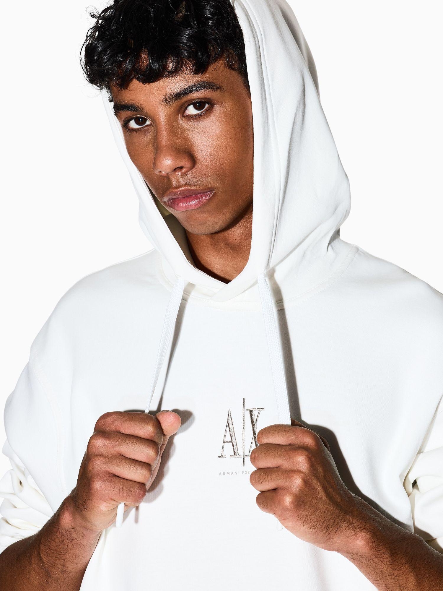 Armani Exchange Felpa Bianca Elegante Con Cappuccio Da Uomo Con Logo Ricamato XM000369 AF10818 U0009 ARMANI EXCHANGE
